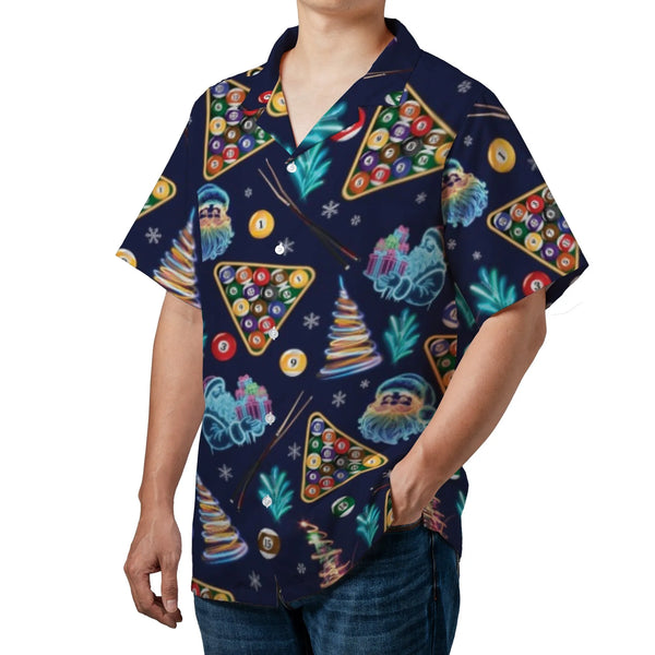 Neon Pool Aloha Shirt, Billiards Christmas Hawaiian Shirt, Santa Holiday Hawaiian Shirt, Tropical Xmas Button Up Shirt, Pool 