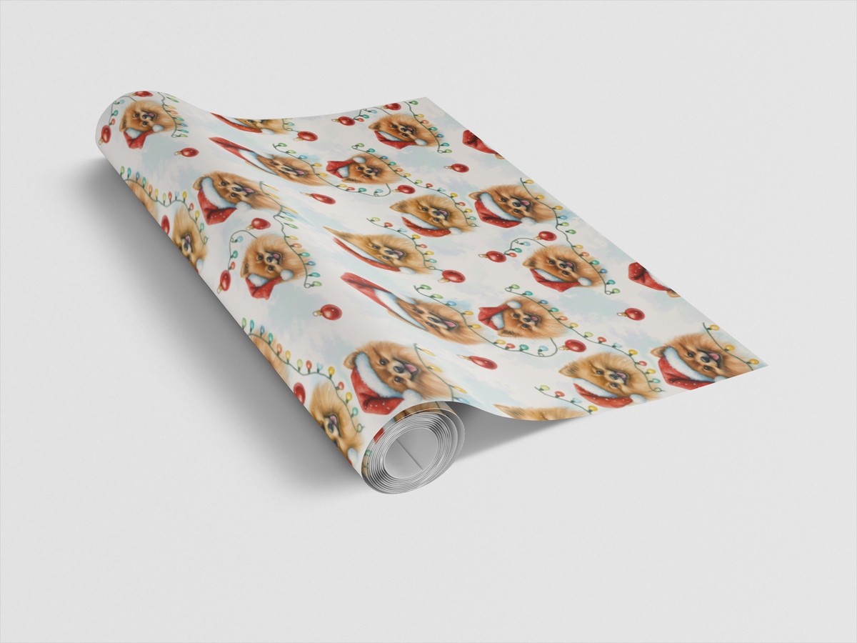 Adorable Santa Dog Gift Wrap, Pomeranian Christmas Wrapping Paper, Festive Puppy Wrapping Paper, Holiday Pet Lover Gift Wrap,