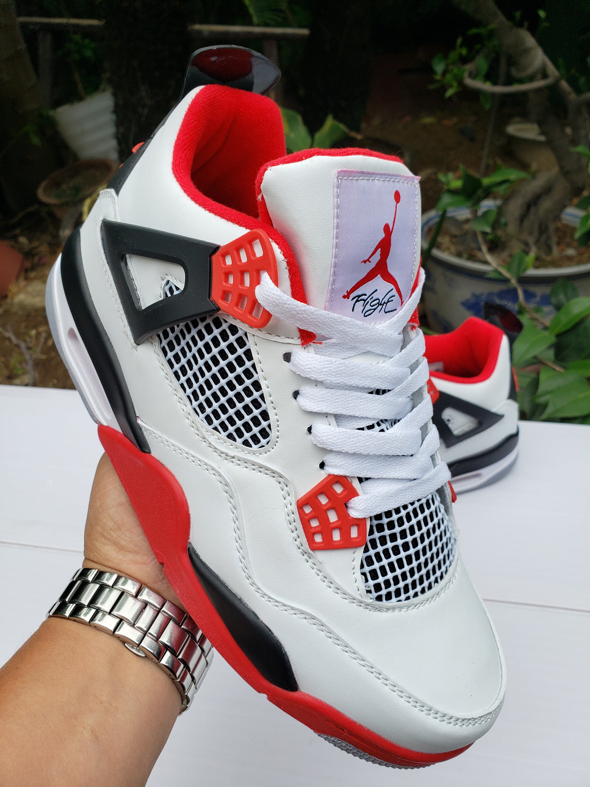 Sneakers, White Black Red Colorway, Lace Up Design, Casual Gift for Sneaker Fans