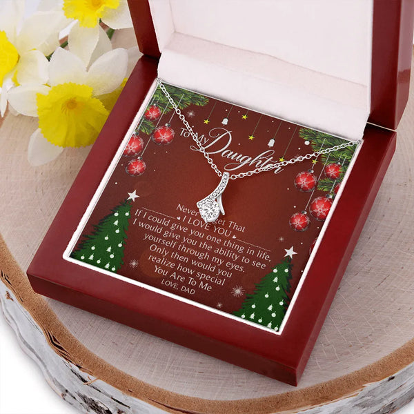 Cubic Zirconia Beauty Pendant Necklace, To My Daughter Necklace from Dad, 14k White Gold Finish Jewelry, Daughter Christmas P