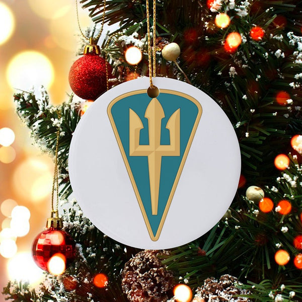 Caribbean Flag Ceramic Ornament, Barbados Trident Christmas Ornament, Barbados Pride Holiday Ornament, Island Travel Souvenir