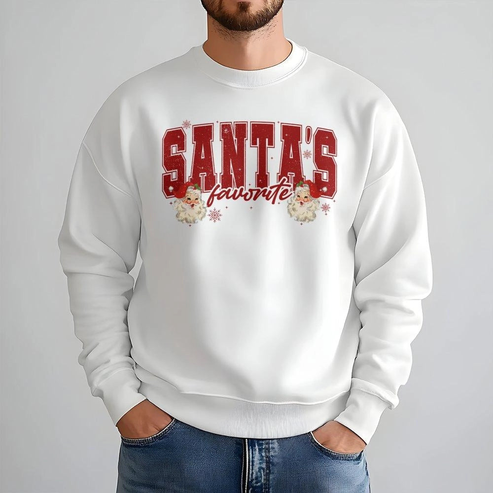 Retro Christmas Graphic Crewneck, Santa's Favorite Sweatshirt, Humorous Holiday Pullover, Vintage Xmas Sweater, Festive Appar