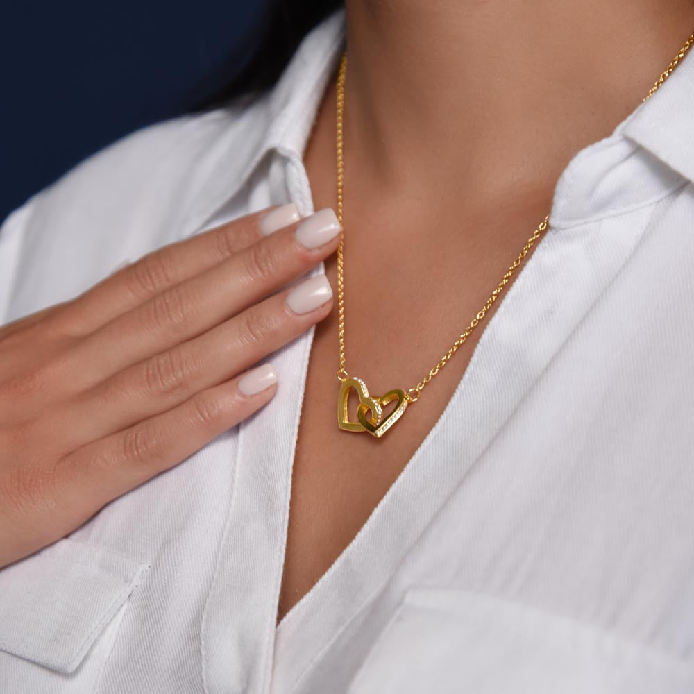 CZ Crystal Heart Pendant, Interlocking Hearts Necklace, Romantic Christmas Necklace, Double Heart Jewelry for Women, Holiday 