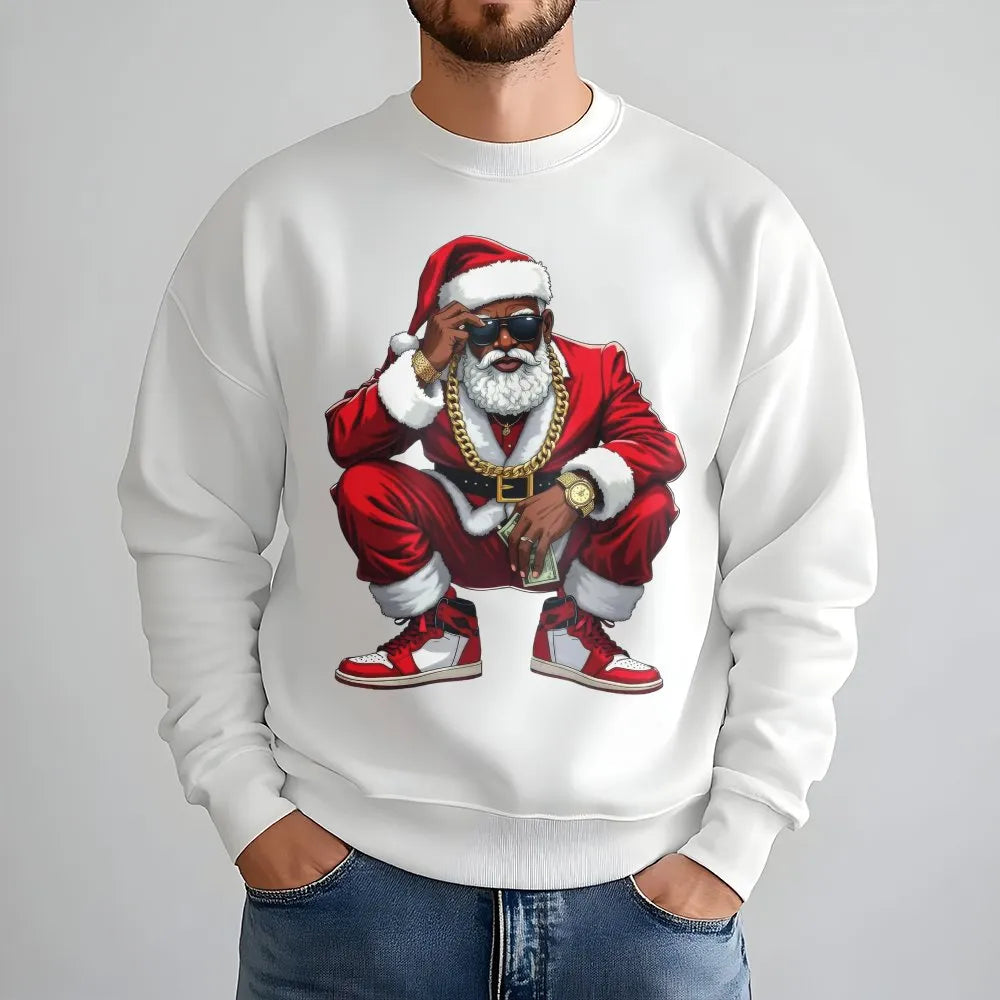 Hip Hop Streetwear Holiday Crewneck, Black Santa Christmas Sweatshirt, African American Santa Sweatshirt, Retro Xmas Graphic 