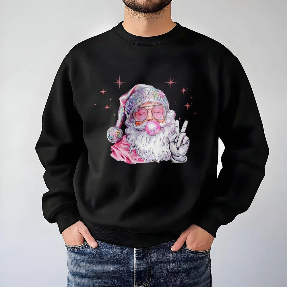 Bubblegum Christmas Sweatshirt, Retro Disco Santa Sweatshirt, Festive Disco Holiday Crewneck, Vintage Xmas Pullover, Disco Sa