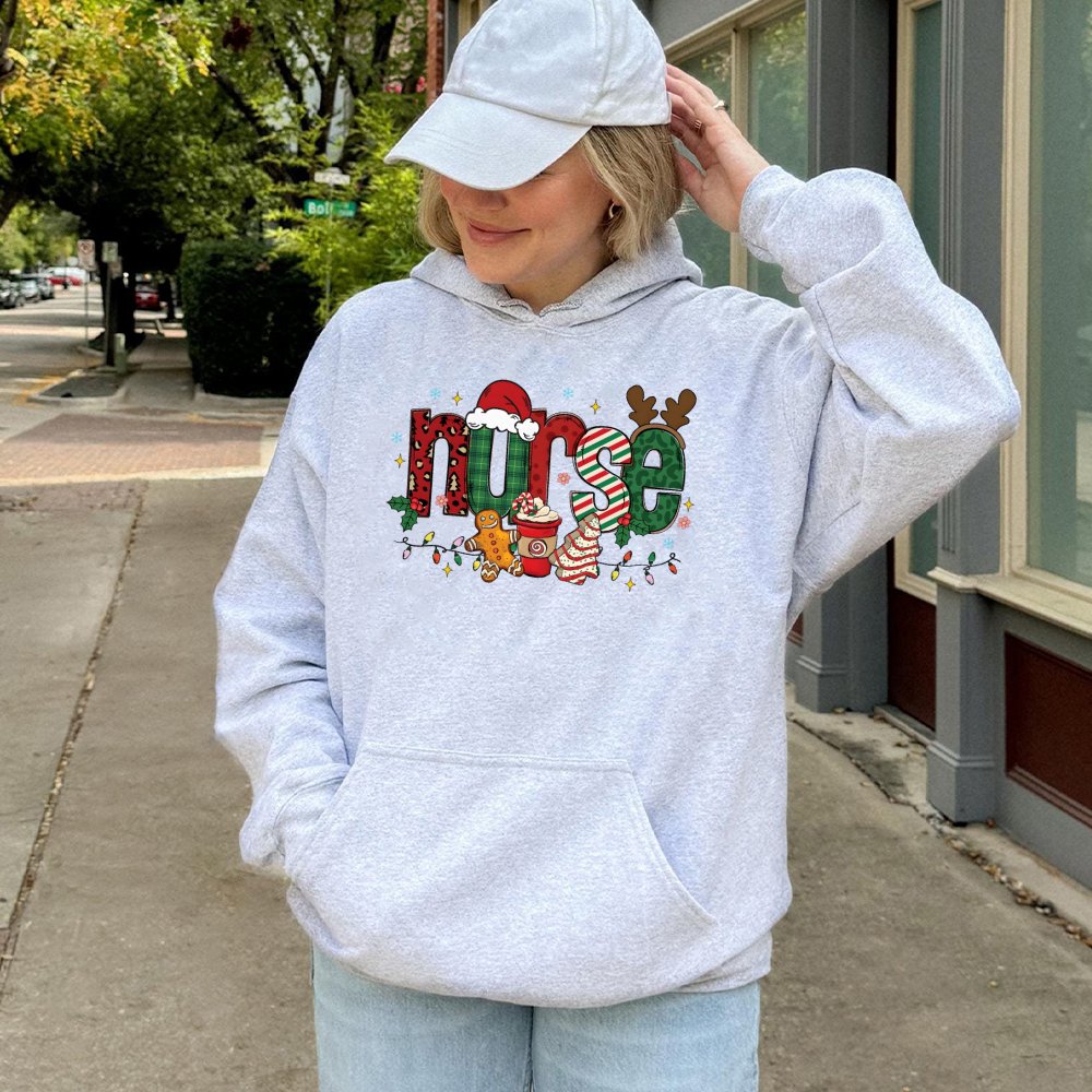 Festive Gingerbread Nurse Hooded Sweatshirt, Christmas Nurse Hoodie, Adorable Holiday Nursing Student Sweater, Xmas Nurse Pre