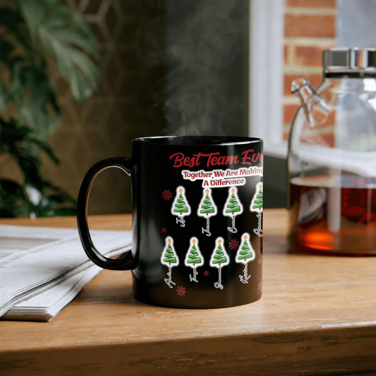 Custom Christmas Tree Office Mug, Best Team Ever Personalized Ceramic Mug, Coworker Holiday Coffee Cup, Appreciation Mug Pres