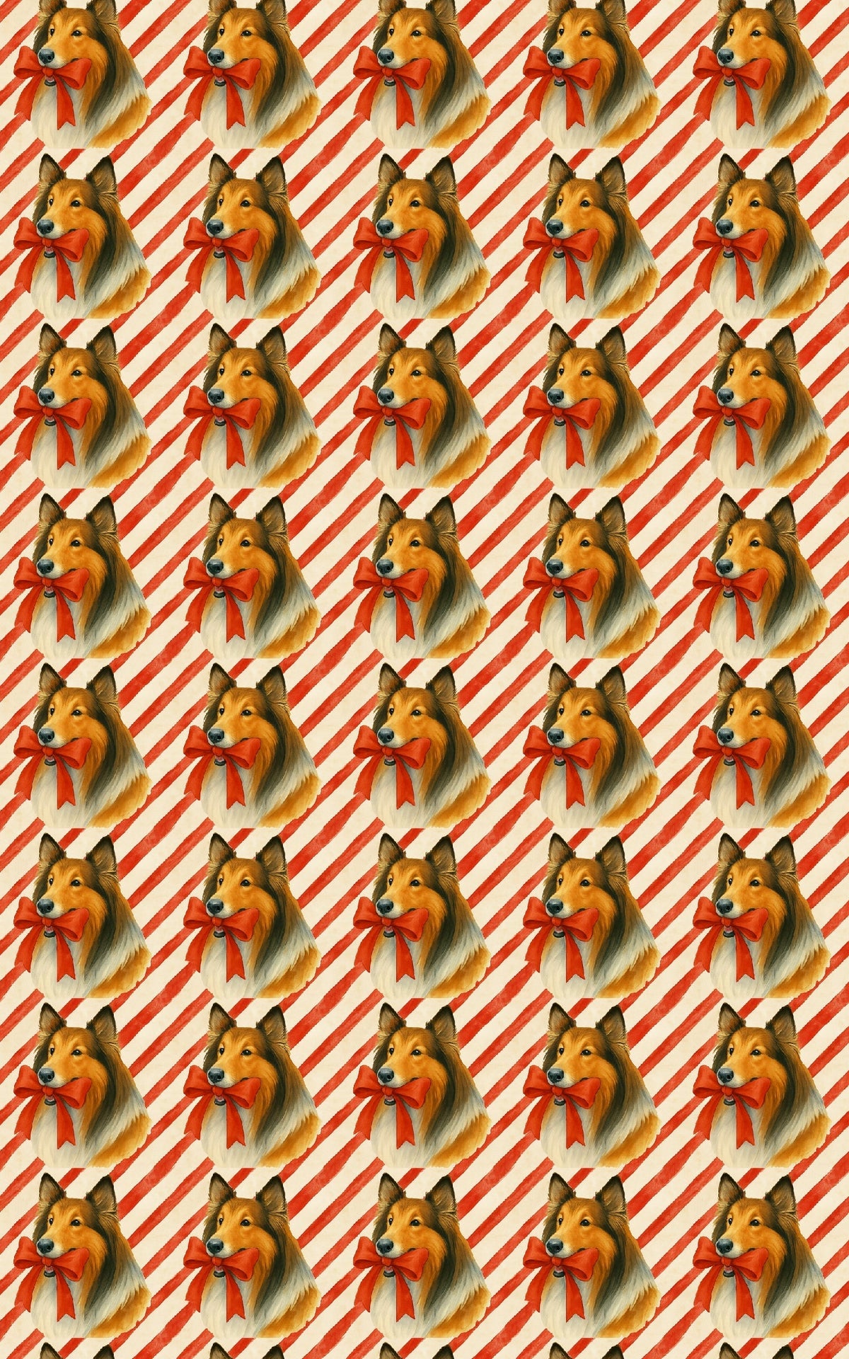 Candy Cane Puppy Gift Wrap, Collie Dog Christmas Wrapping Paper, Holiday Striped Dog Wrapping Paper, Festive Winter Gift Wrap