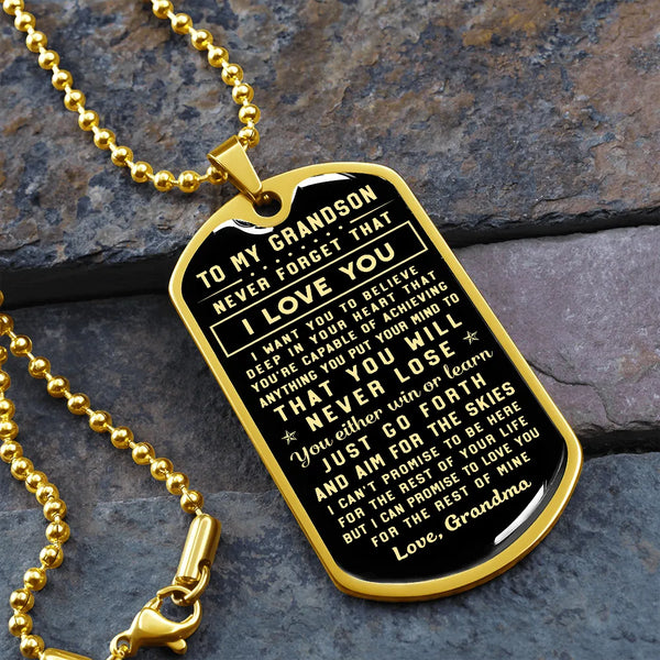 Inspirational Message Dog Tag Necklace, To My Grandson Dog Tag Necklace, Grandson Keepsake Necklace, Birthday Christmas Prese