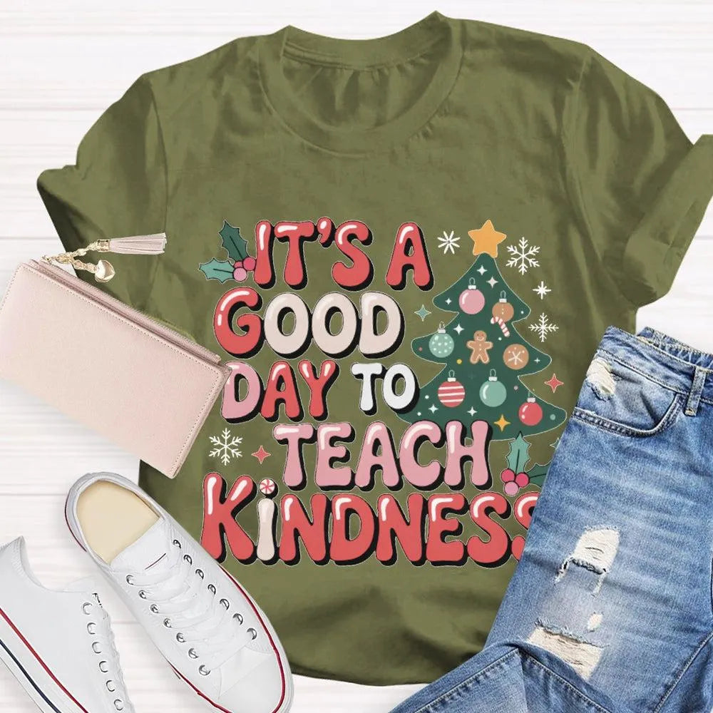 Good Day to Teach Kindness Tee, Kindness Christmas Tree Shirt, Retro Teacher Christmas T-Shirt, Adorable Holiday Educator Gra