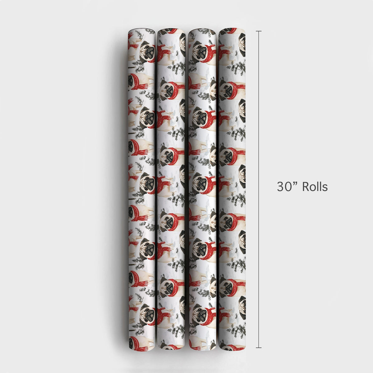 Festive Winter Scarf Pug Gift Wrap, Pug Dog Christmas Wrapping Paper, Holiday Puppy Wrapping Paper, Adorable Dog Lover Christ