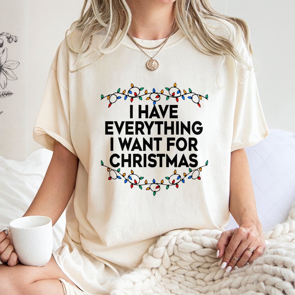 Humorous Holiday Lights Graphic Tee, I Have Everything I Want for Christmas T-Shirt, Festive Xmas Quote Shirt, Couples Christ