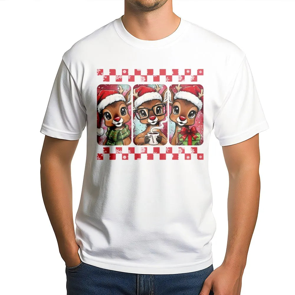 Retro Festive Reindeer Shirt, Adorable Christmas Reindeer T-Shirt, Aesthetic Holiday Graphic Tee, Winter Xmas Tee, Comfy Holi
