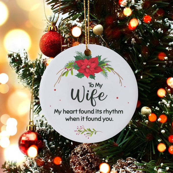 Romantic Poinsettia Quote Ornament, To My Wife Christmas Ornament, Wife Ceramic Holiday Ornament, Romantic Keepsake Present f