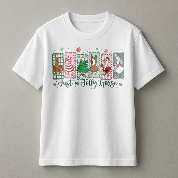 Humorous Goose Holiday T-Shirt, Jolly Goose Christmas Shirt, Adorable Festive Bird Graphic Tee, Winter Christmas Goose Tee, A