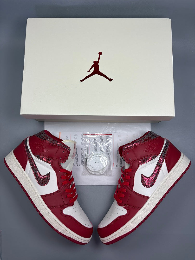 High Top Sneakers, Red Colorway, Cracked Pattern, Lace Up Design, Casual Gift for Sneaker Fans