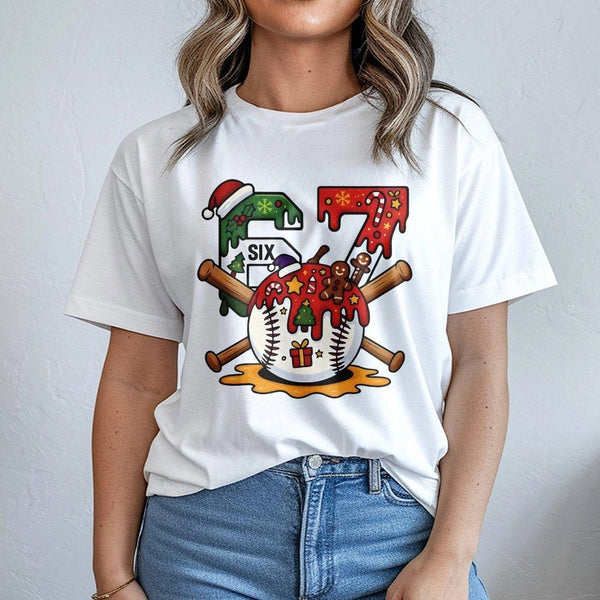 Festive Number 67 Baseball Shirt, Christmas Baseball 67 T-Shirt, Holiday Sports Graphic Tee, Baseball Player Christmas T-Shir