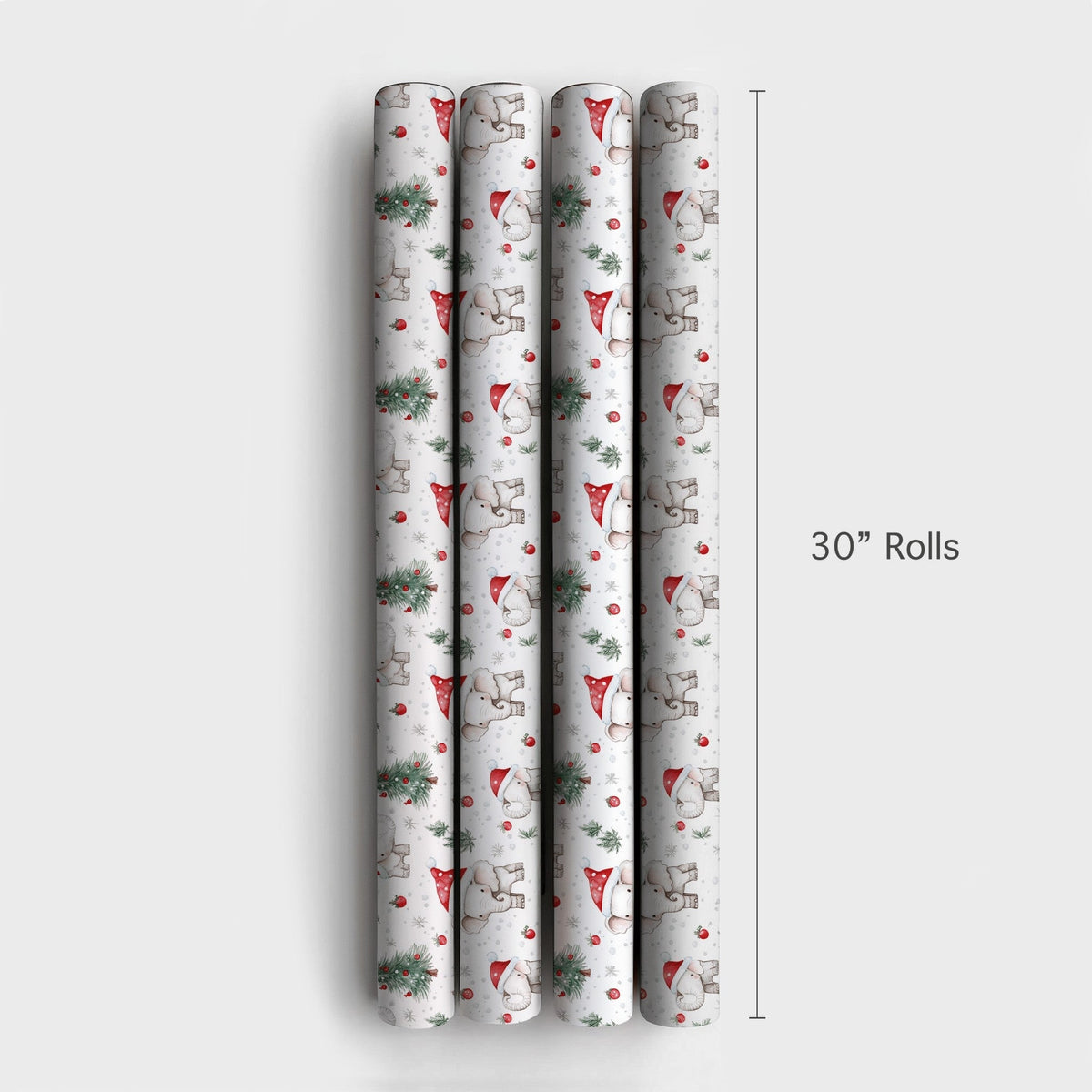 Santa Hat Holiday Gift Wrap, Baby Elephant Christmas Wrapping Paper, Adorable Watercolor Animal Wrapping Paper, Kids Christma