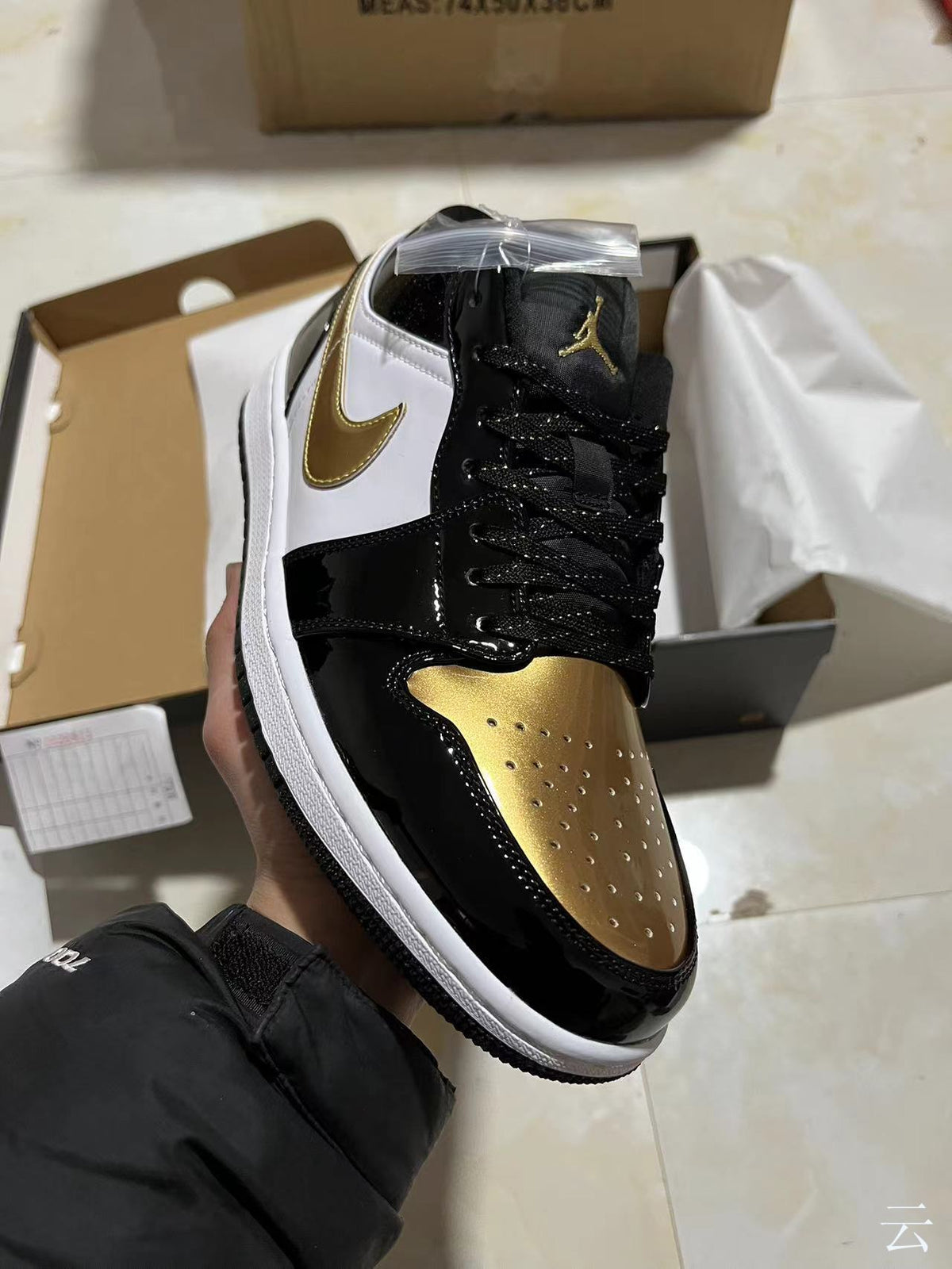 Low Top Sneakers, Black Gold Colorway, Lace Up Design, Casual Gift for Sneaker Fans