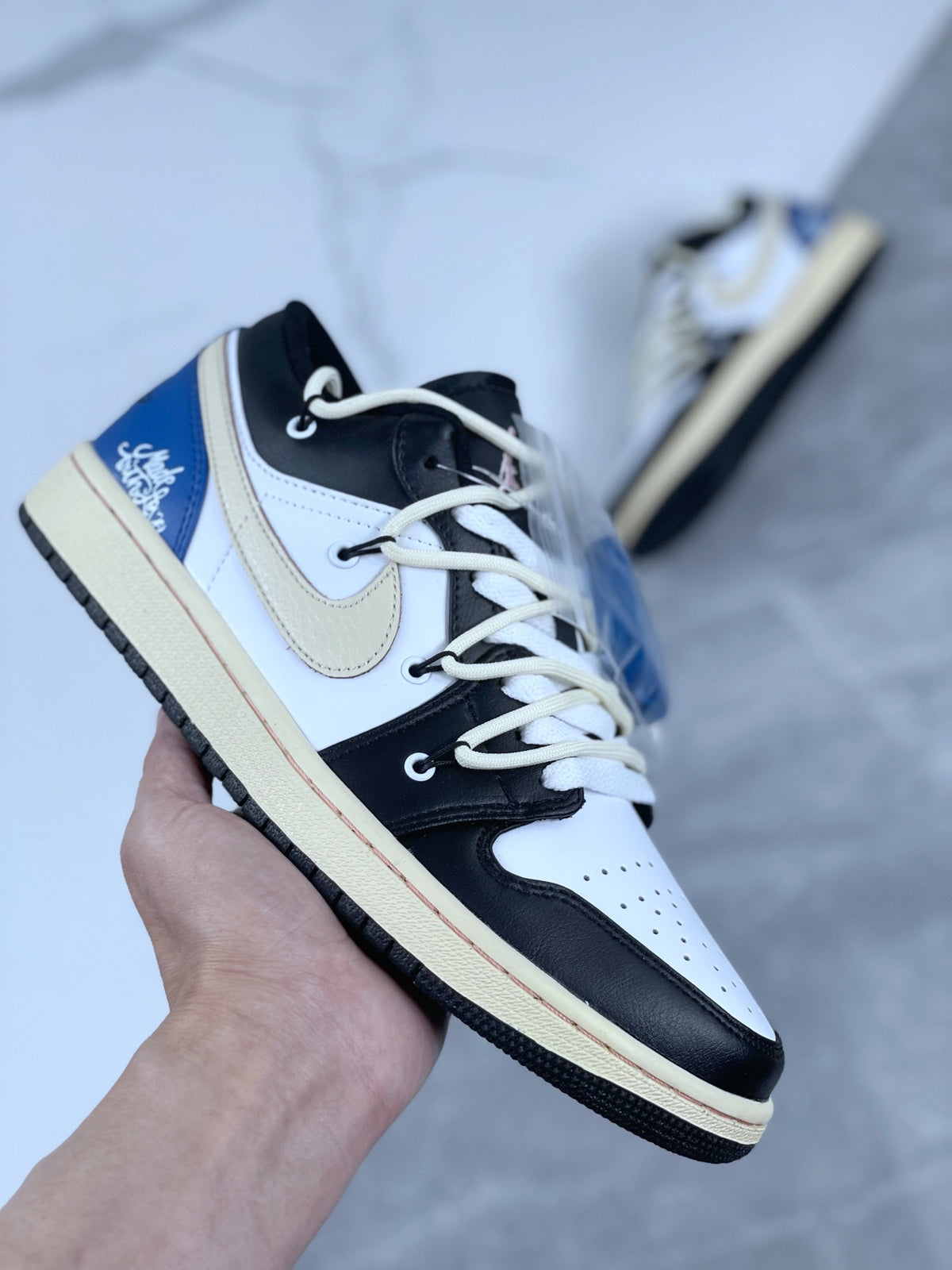 Low Top Sneakers, Blue Black Colorway, Lace Up Design, Casual Gift for Sneaker Fans