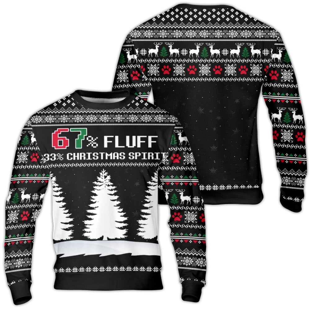 Humorous Dog Lover Holiday Sweater, 67 Fluff 33 Christmas Spirit Ugly Sweater, Reindeer Paw Print Sweatshirt, Pet Owner Chris