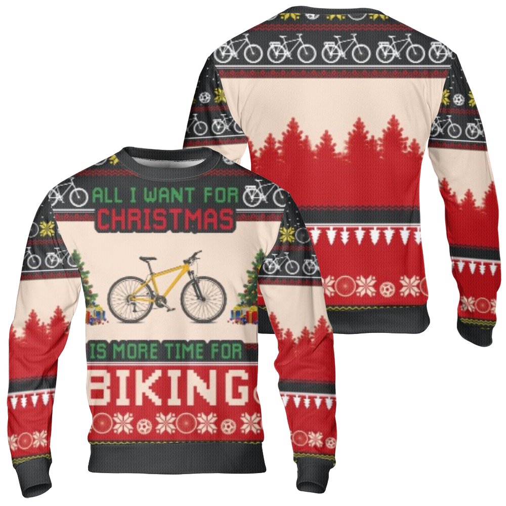 Humorous Cyclist Holiday Sweater, Mountain Biking Ugly Christmas Sweater, Bike Lover Ugly Sweater, MTB Crewneck Sweatshirt, X