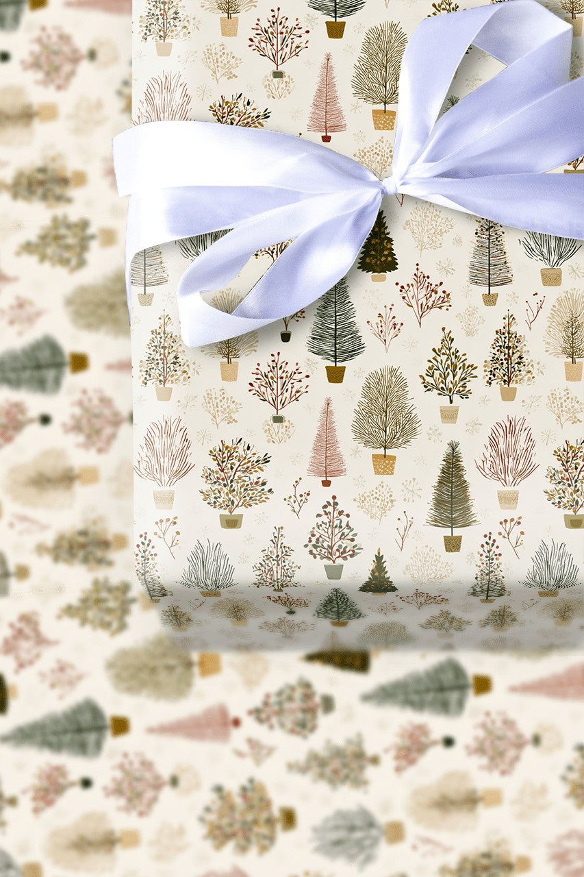 Modern Rustic Pine Gift Wrap, Potted Christmas Tree Wrapping Paper, Minimalist Holiday Gift Wrapping Paper, Festive Winter Pa