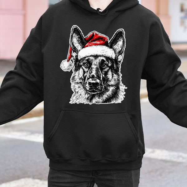 Santa Hat Dog Pullover, German Shepherd Christmas Hoodie, Dog Lover Holiday Hoodie, Xmas Pet Graphic Hooded Sweatshirt