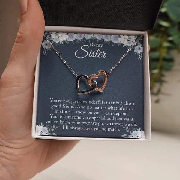 Polished Surgical Steel Sister Pendant, Sister Interlocking Hearts Necklace, Meaningful Sister Jewelry, Birthday Christmas Pr