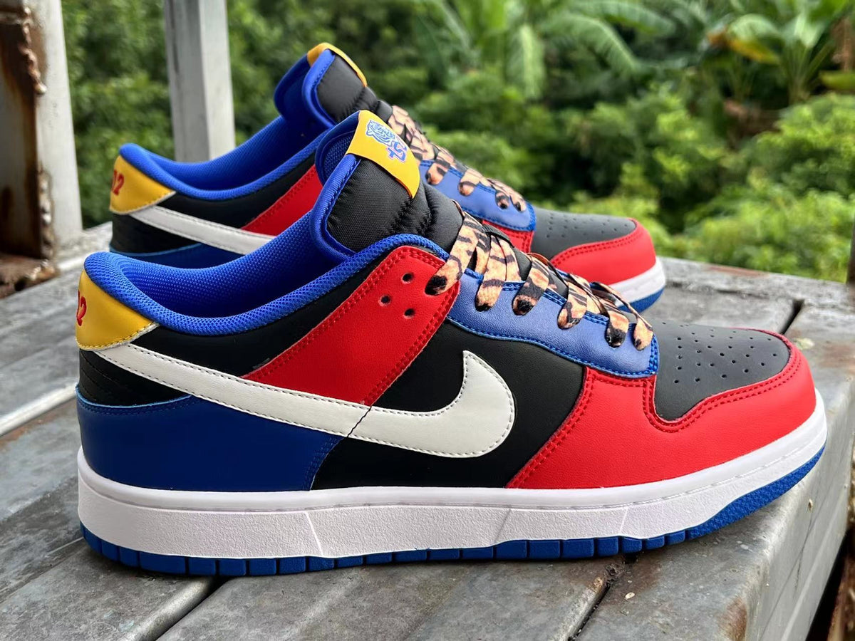 Low Top Sneakers, Blue Red White Colorway, Lace Up Design, Casual Gift for Sneaker Fans