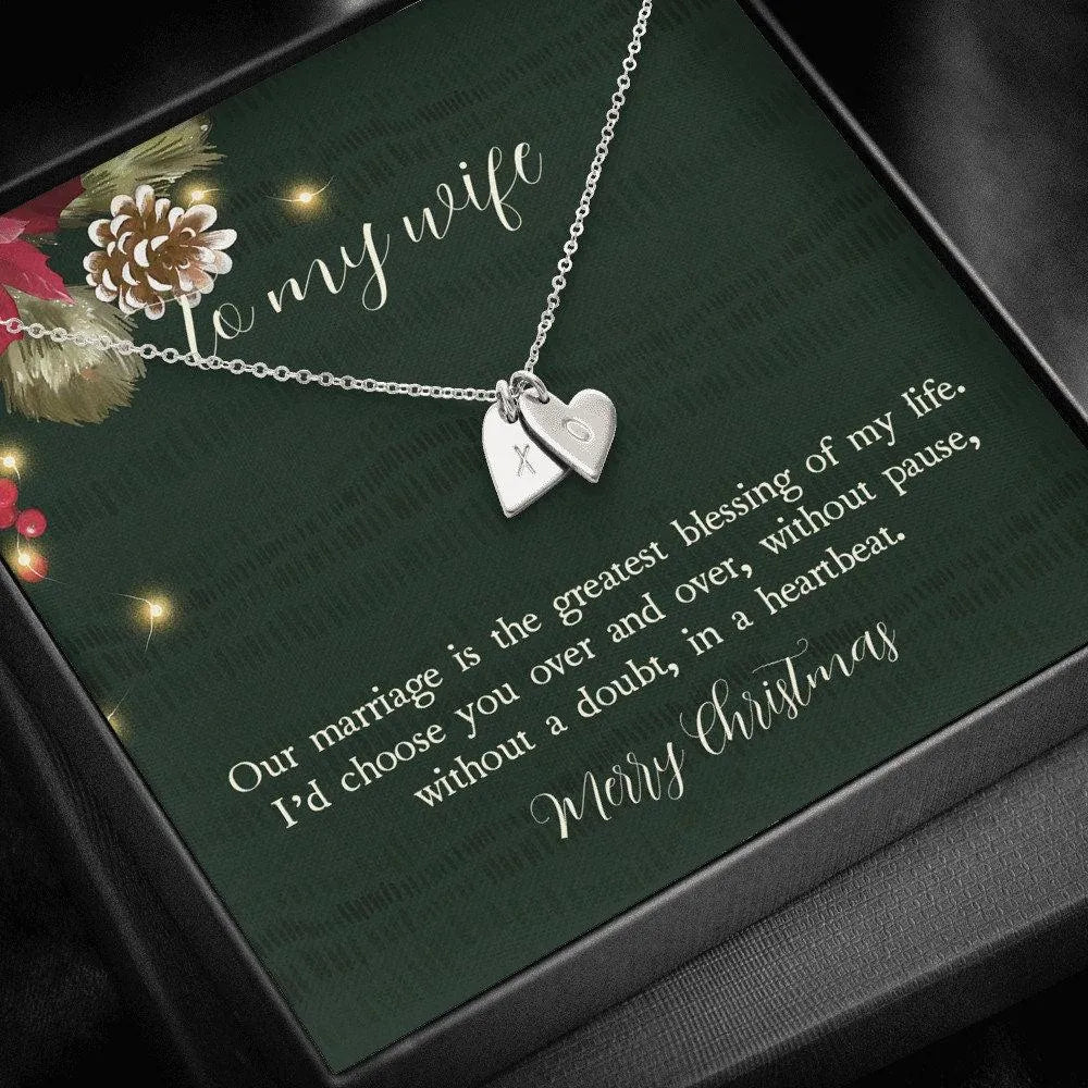 Custom Charms Necklace, Personalized Initial Heart Necklace for Wife, Sterling Silver Gold Jewelry, Romantic Christmas Presen