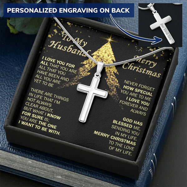 Custom Engraved Cross Pendant, Personalized Cross Necklace for Husband, Stainless Steel Mens Faith Necklace, Christmas Presen