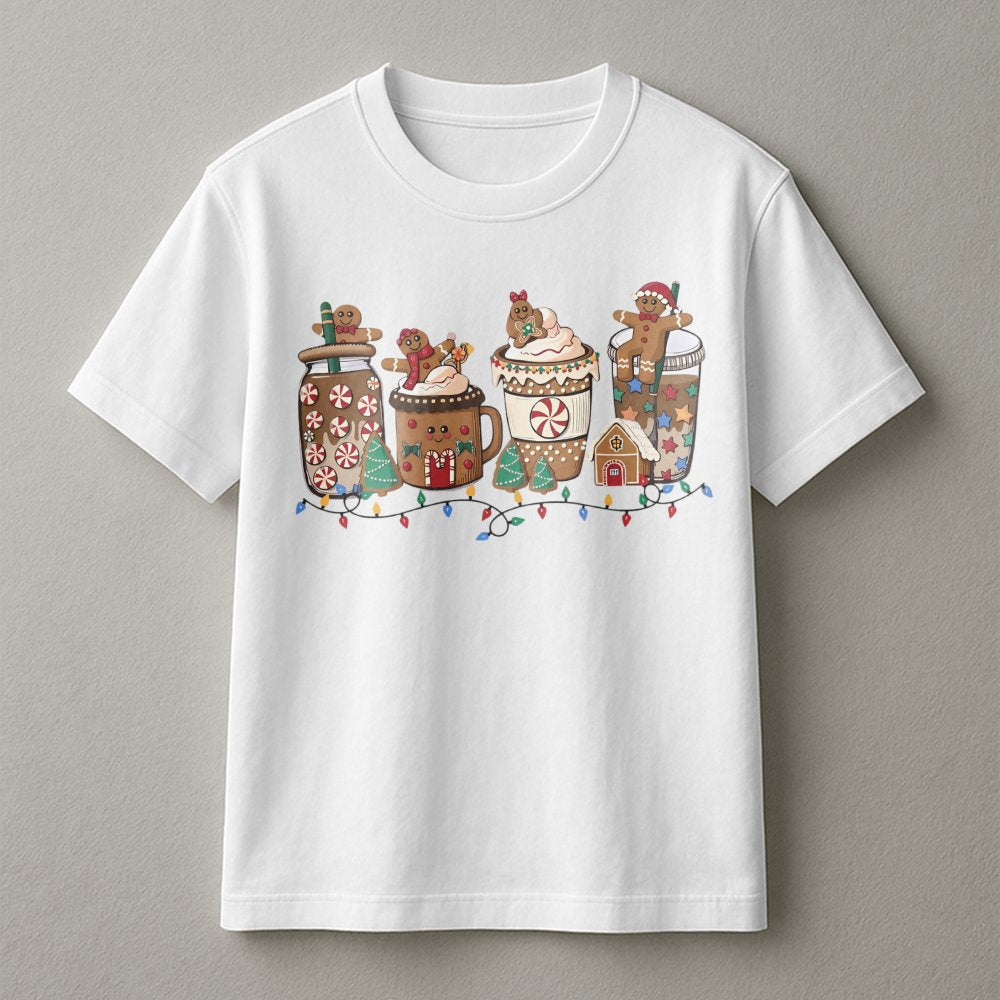 Adorable Holiday Coffee Shirt, Gingerbread Hot Cocoa T-Shirt, Christmas Gingerbread Graphic Tee, Festive Winter Coffee Tee, C