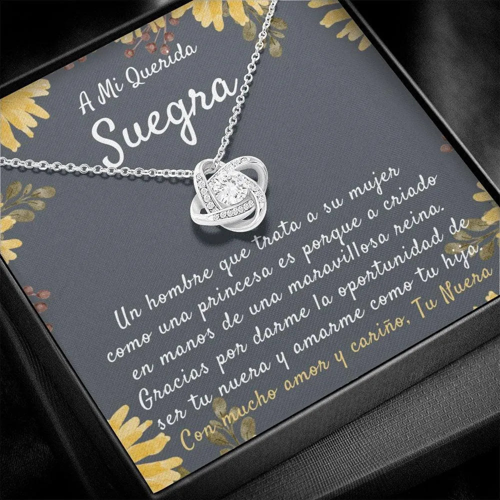 Spanish Nuera Jewelry Present, Love Knot Necklace for Mother in Law, 14k White Gold Knot Pendant Necklace, Birthday Christmas