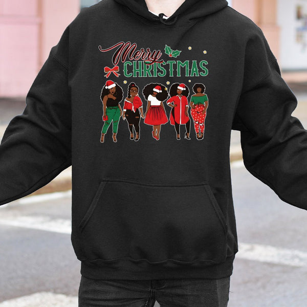 Festive Melanin Queen Holiday Pullover, Black Girl Magic Christmas Hoodie, African American Xmas Hooded Sweatshirt, Winter Pr