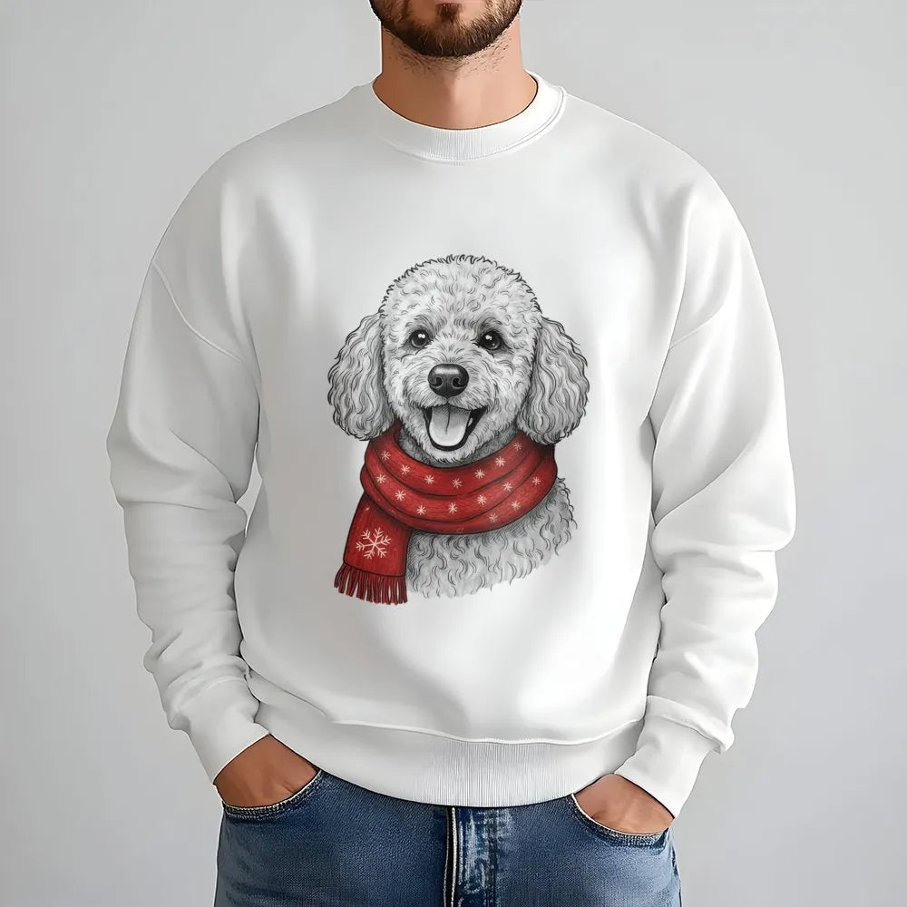 Festive Scarf Poodle Holiday Sweater, Poodle Christmas Sweatshirt, Adorable Winter Poodle Crewneck, Comfy Dog Lover Animal Gr