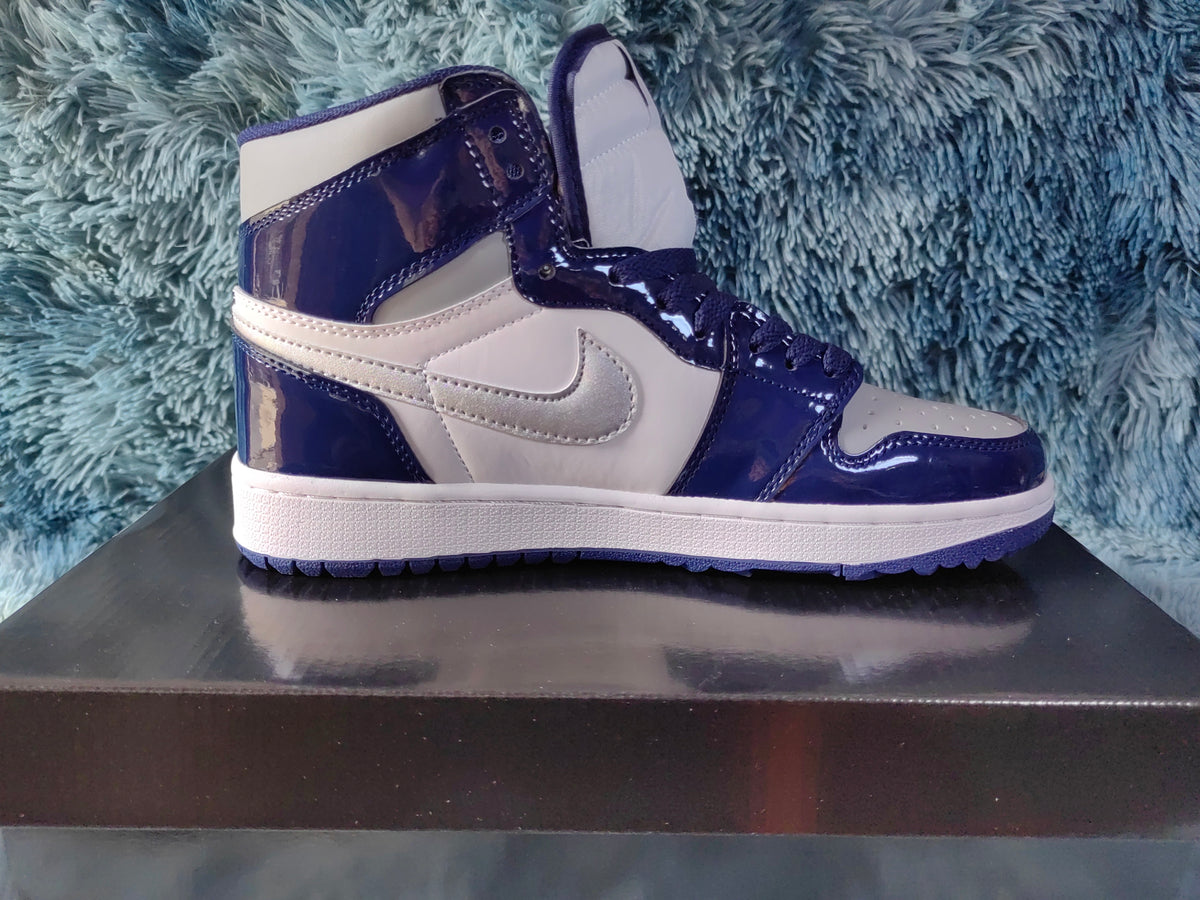 Golf Shoes, Midnight Blue Colorway, Patent Leather Footwear, Lace Up Design, Casual Gift for Shoe Lovers