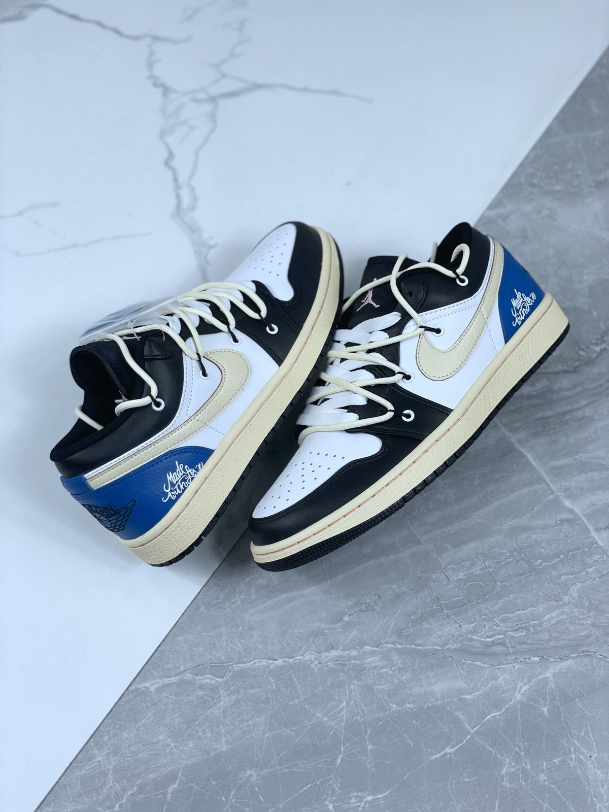 Low Top Sneakers, Blue Black Colorway, Lace Up Design, Casual Gift for Sneaker Fans