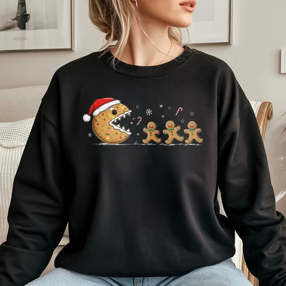 Gaming Cookie Xmas Crewneck, Retro Gamer Gingerbread Man Sweatshirt, Humorous Video Game Christmas Sweater, Gamer Holiday Pre
