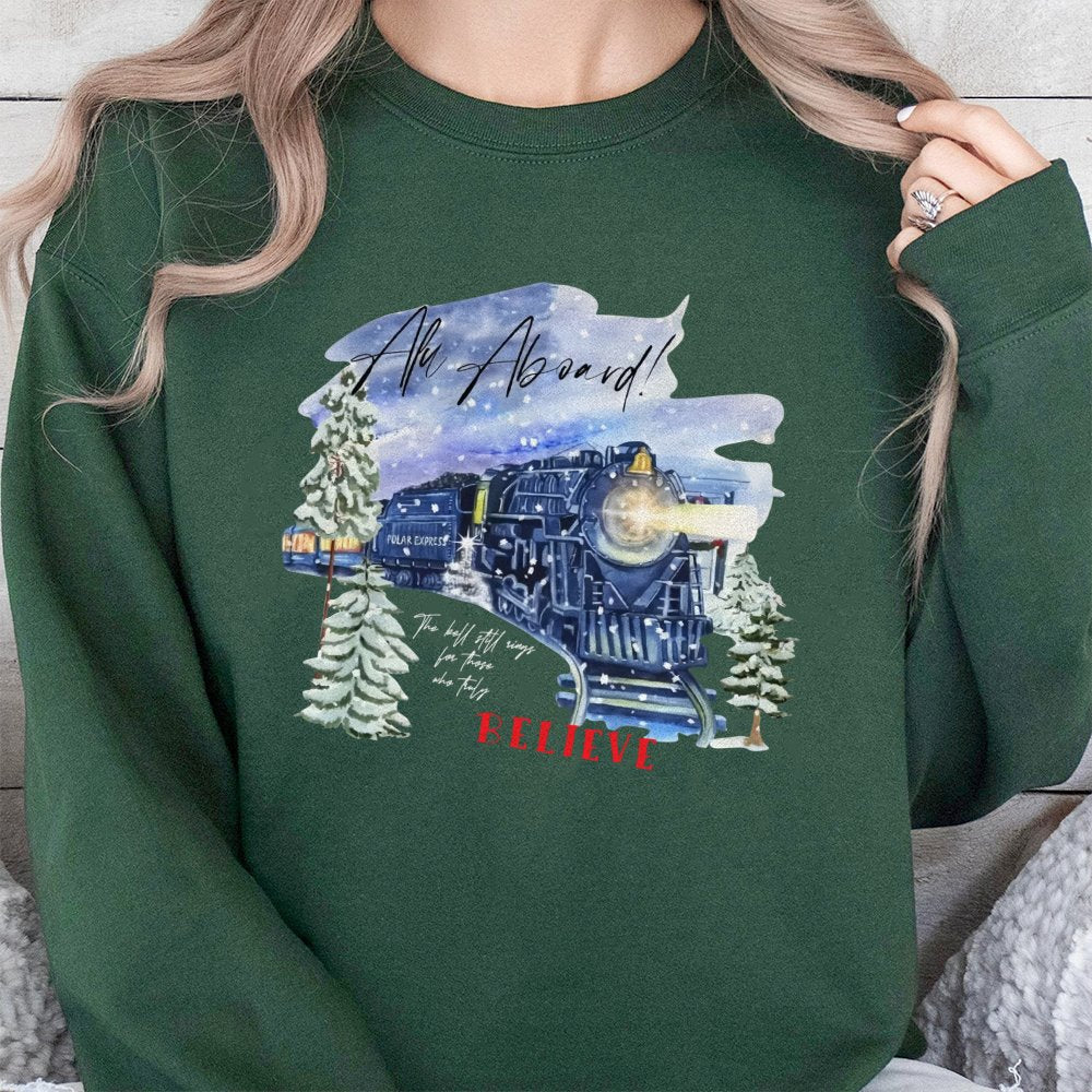 Believe Locomotive Sweatshirt, Christmas Train Sweatshirt, Holiday Movie Graphic Sweatshirt, Comfy Winter Pullover, Christmas