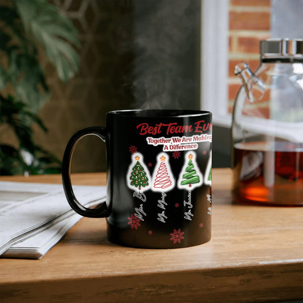 3D Tree Staff Appreciation Coffee Mug, Best Team Ever Christmas Mug, School Coworker Holiday Ceramic Mug, Personalized Teache