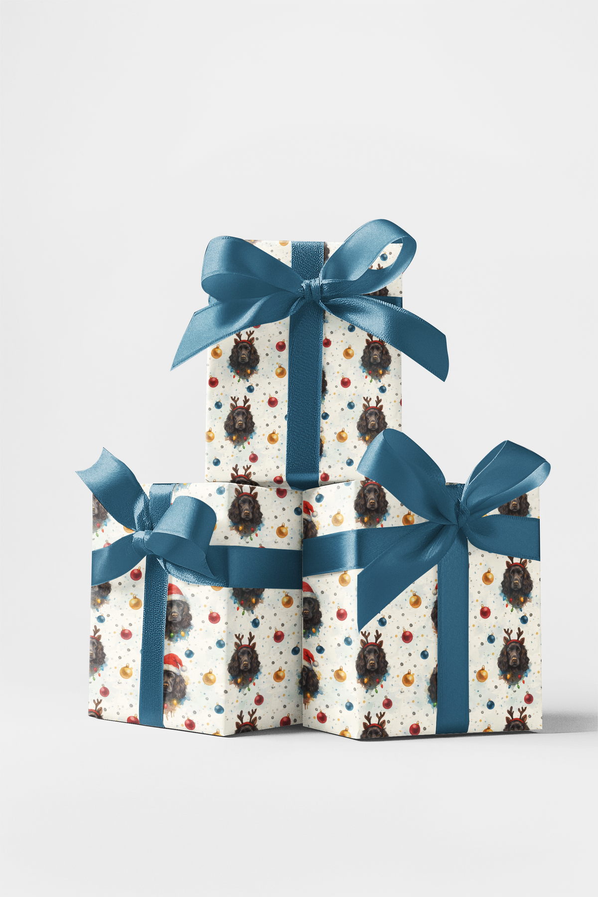 Santa Hat Reindeer Dog Gift Wrap, Cocker Spaniel Christmas Wrapping Paper, Adorable Puppy Present Wrap, Holiday Dog Lover Pre