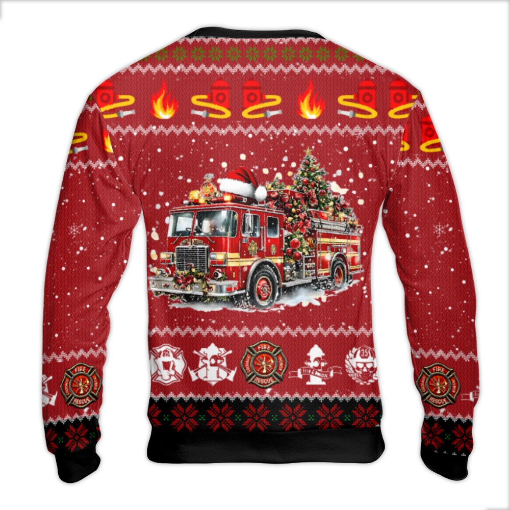 Fire Truck Holiday Sweatshirt, Firefighter Santa Ugly Christmas Sweater, Humorous Fireman Xmas Crewneck, Fire Dept Holiday Sw