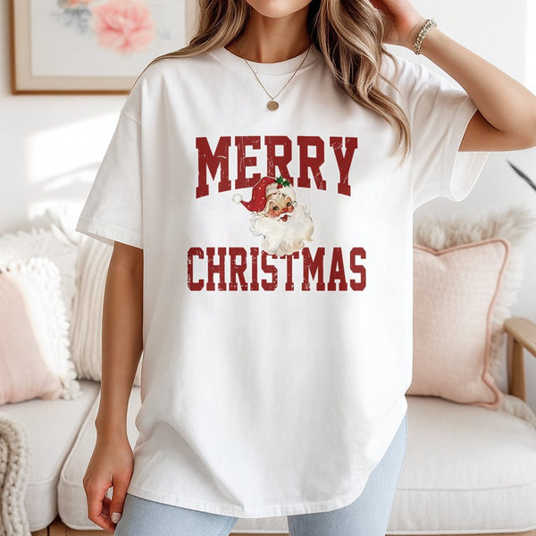 Retro Santa Claus Graphic Tee, Vintage Merry Christmas T-Shirt, Festive Holiday Season Shirt, Traditional Xmas Graphic Tee