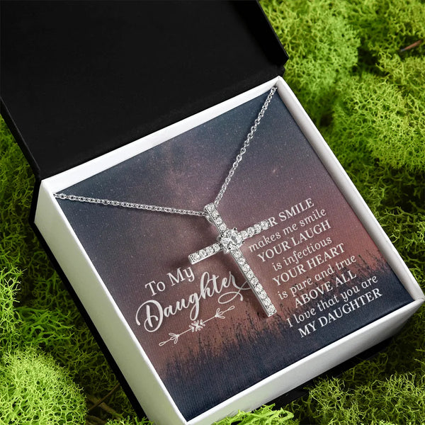 14k White Gold Dipped Faith Cross Necklace, CZ Cross Necklace for Daughter, Religious Christian Jewelry, Birthday Christmas P