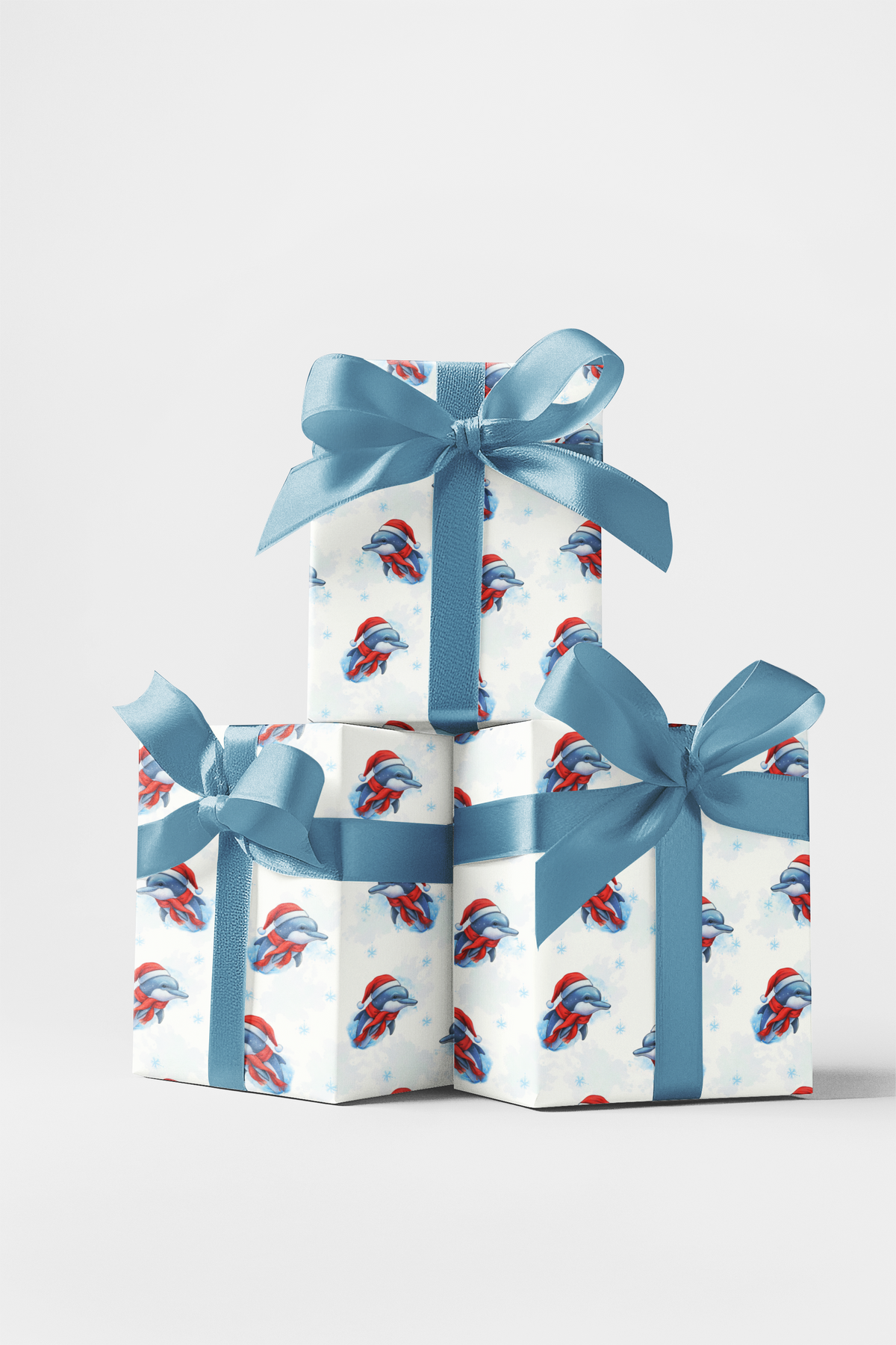 Winter Ocean Holiday Wrapping Paper, Christmas Dolphin Gift Wrapping Paper, Adorable Marine Animal Gift Wrapping Paper, Kids 