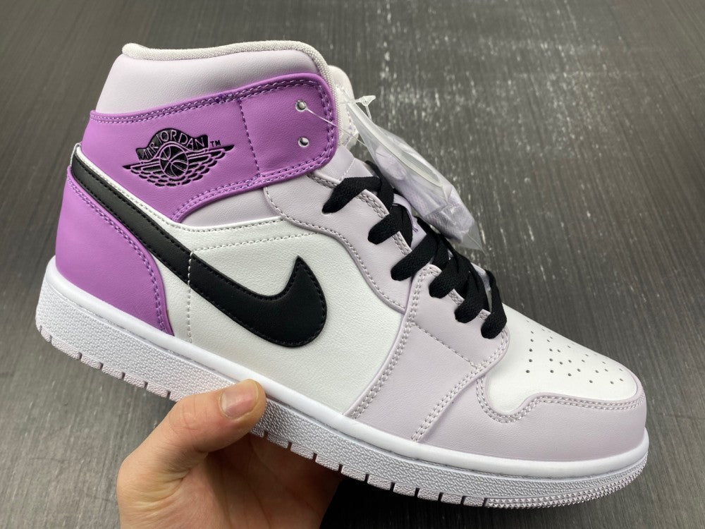 Mid Top Sneakers, White Black Purple Colorway, Lace Up Design, Casual Gift for Sneaker Fans