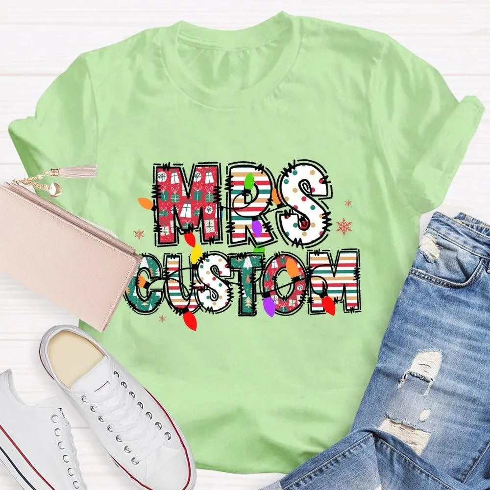 Custom Family Holiday Shirt, Personalized Christmas Lights Name T-Shirt, Adorable Festive Graphic Tee, Matching Christmas Cre