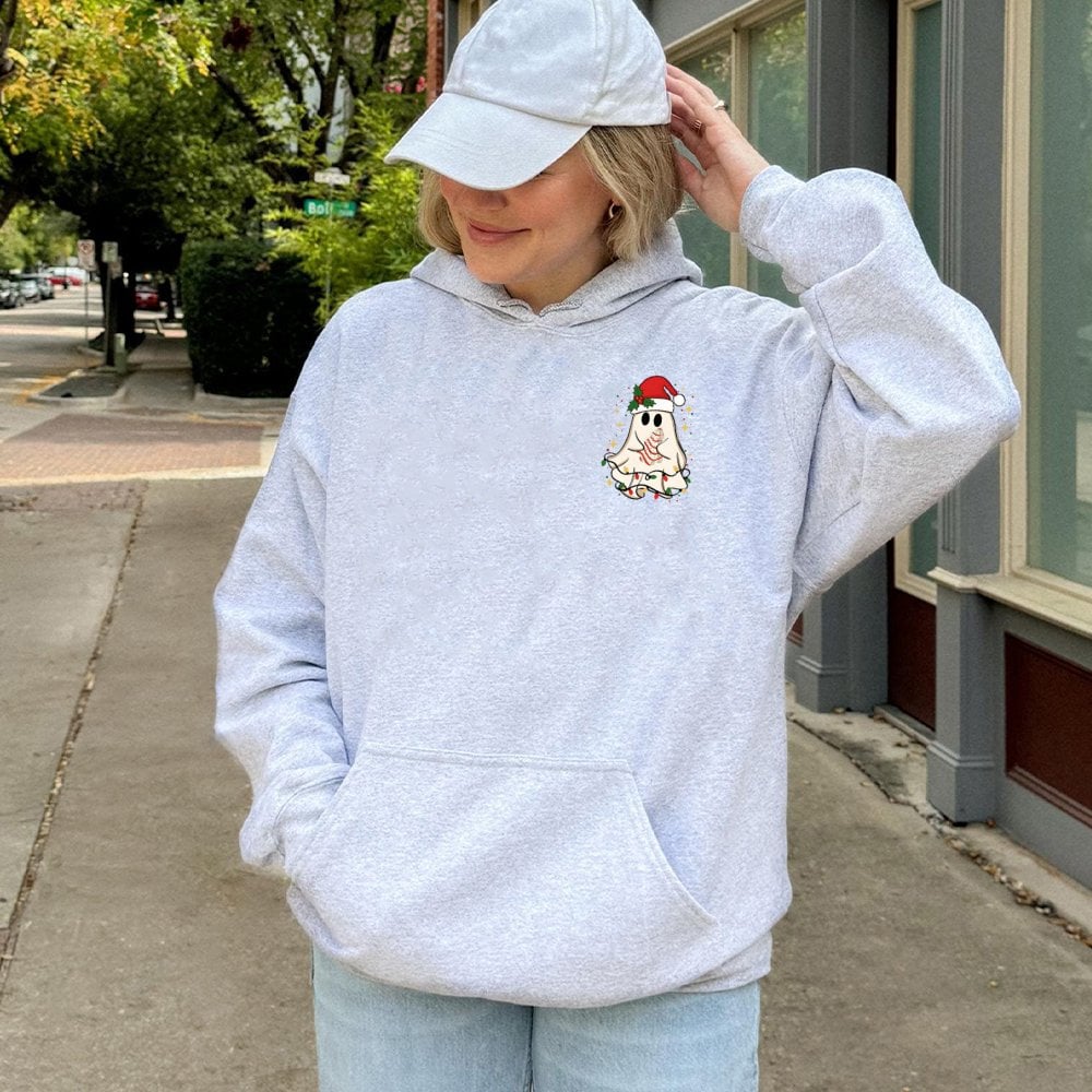 Adorable Spooky Santa Ghost Hooded Sweatshirt, Christmas Ghost Hoodie, Festive Xmas Season Pullover, Comfy Winter Holiday Gho