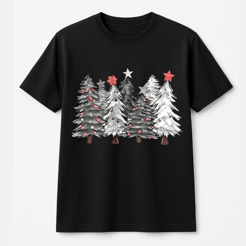 Minimalist Holiday Pine Graphic Tee, Christmas Tree T-Shirt, Festive Winter Seasonal Shirt, Family Xmas Party Outfit, Adorabl